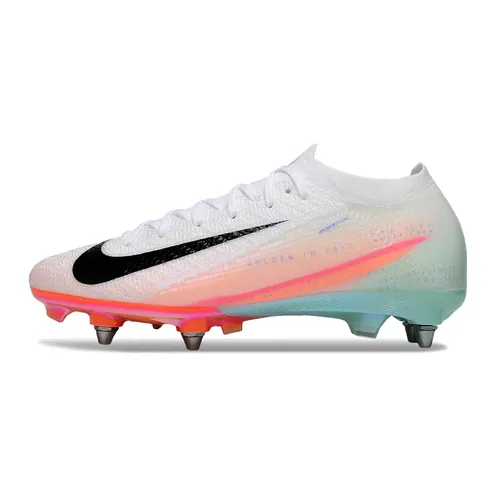 Chuteira Campo Nike Air Zoom Mercurial Vapor 16 Elite Trava Mista Branco, Azul, Rosa e Laranja 