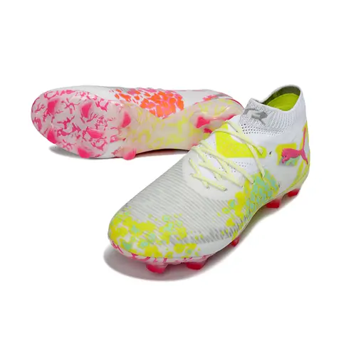 Chuteira Campo Puma Future 8 FG Branco, Verde e Rosa 