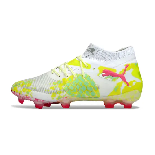 Chuteira Campo Puma Future 8 FG Branco, Verde e Rosa 