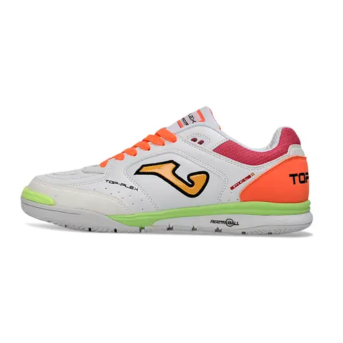 Chuteira Futsal Joma Top Flex Rebound IC Branca, Laranja e Vermelha