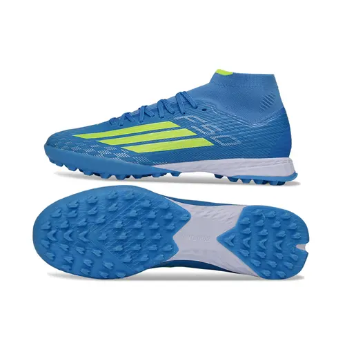 Chuteira Society Adidas F50 Cano Médio TF Azul e Verde