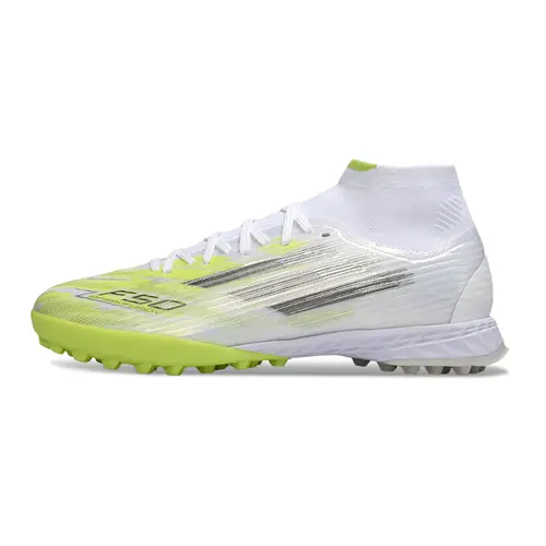 Chuteira Society Adidas F50 Cano Médio TF Branco e Verde 