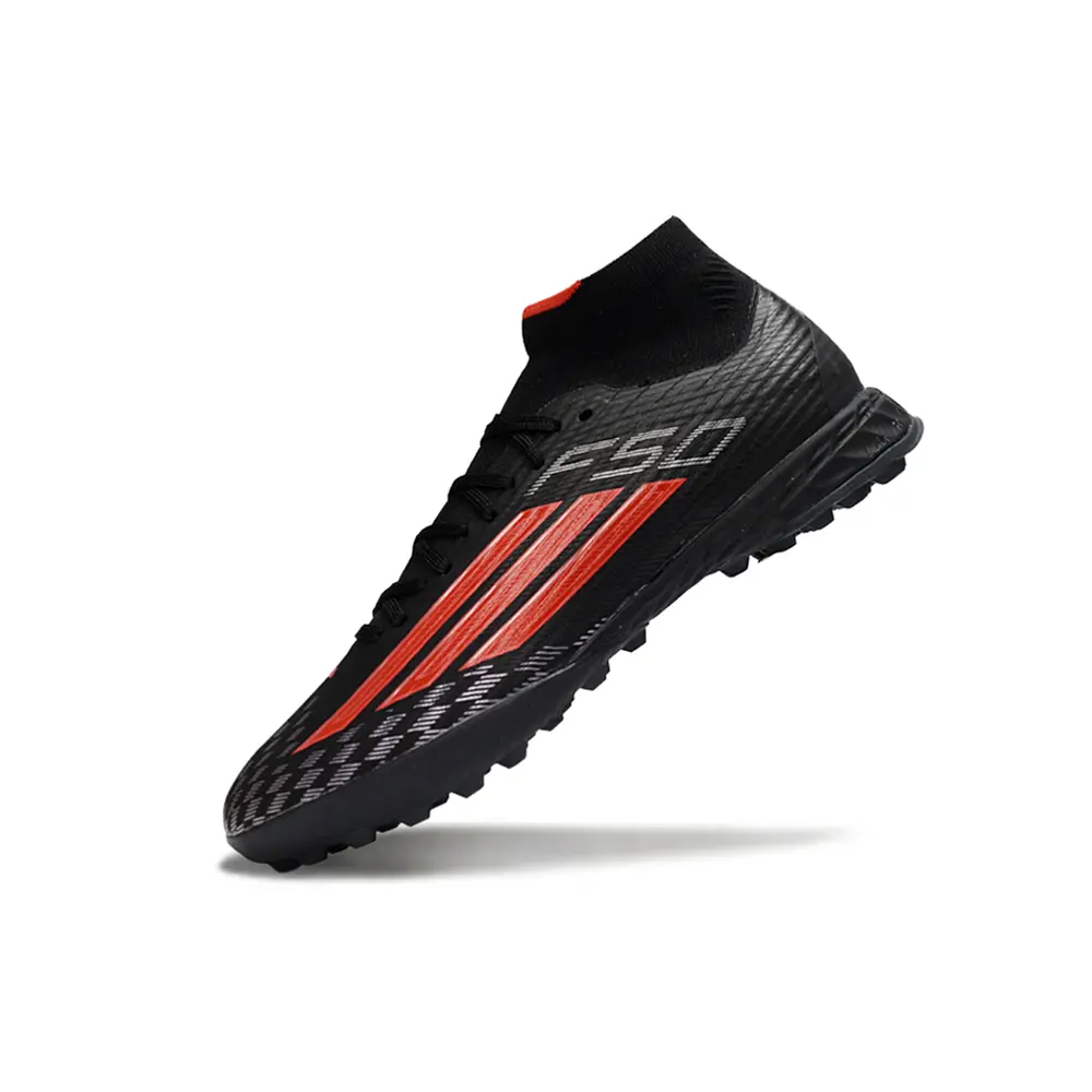 Chuteira Society Adidas F50 | Cano Médio e Leve Preto e Vermelho