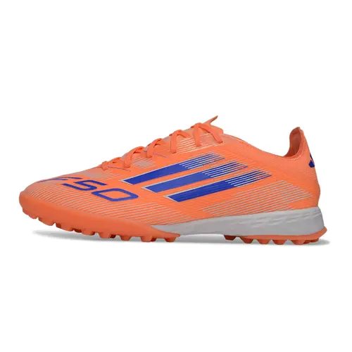 Chuteira Society Adidas F50 TF Laranja e Azul "Coral Blaze"