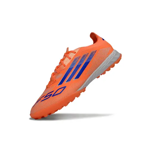 Chuteira Society Adidas F50 TF Laranja e Azul "Coral Blaze"