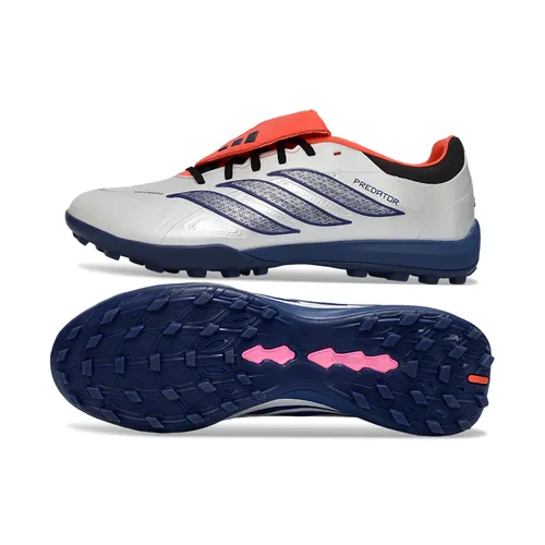 Chuteira Society Adidas Predator Tongue Elite 26 TF Prata, Azul e Vermelho