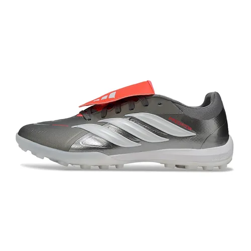 Chuteira Society Adidas Predator Tongue Elite 26 TF Prata, Branca e Vermelha