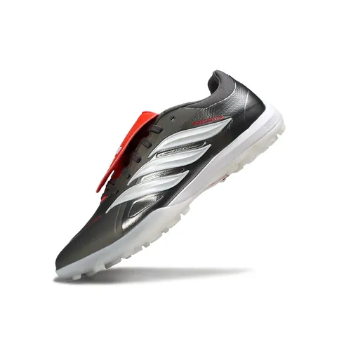 Chuteira Society Adidas Predator Tongue Elite 26 TF Prata, Branca e Vermelha