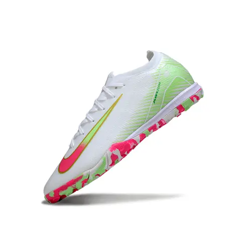 Chuteira Society Nike Air Zoom Mercurial Vapor 16 Elite TF Branco, Verde e Rosa