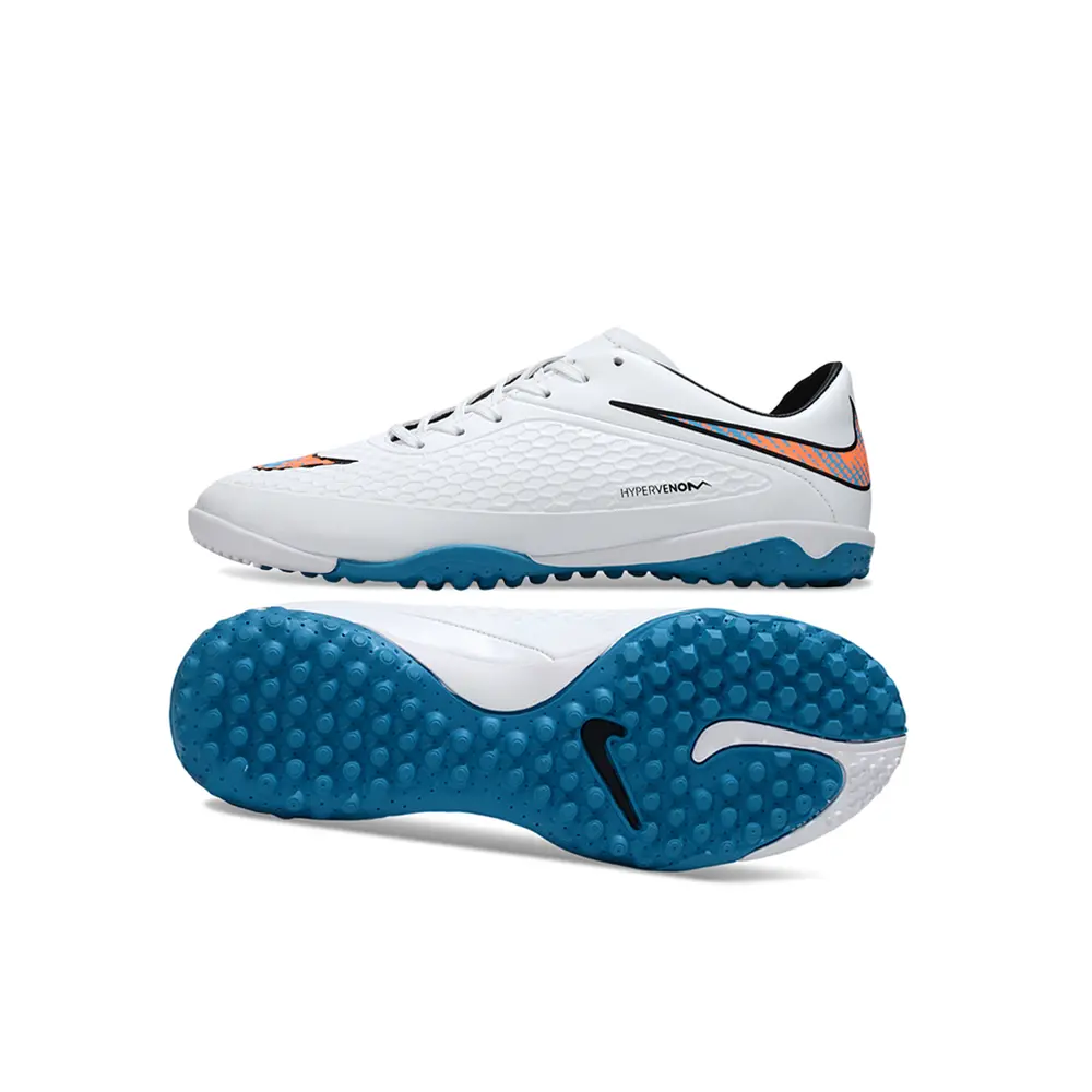 Chuteira Society Nike Hypervenom TF Branca e Azul | Agilidade