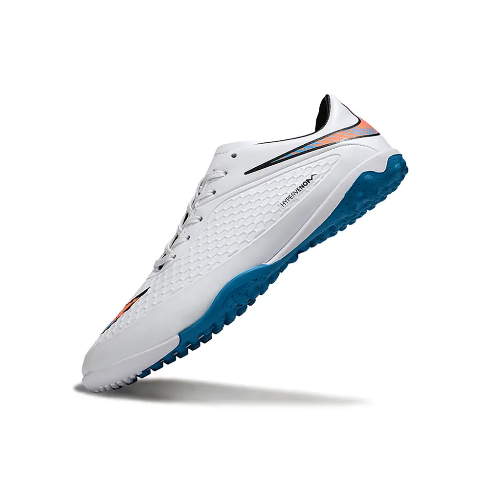 Chuteira Society Nike Hypervenom TF Branca e Azul | Agilidade