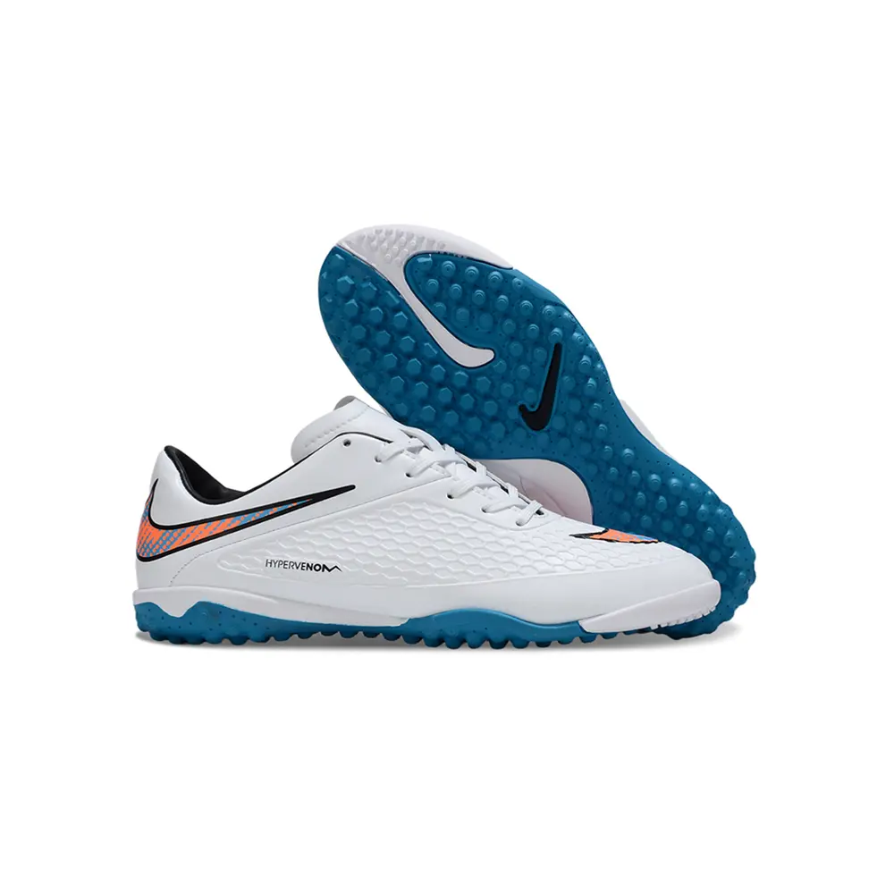 Chuteira Society Nike Hypervenom TF Branca e Azul | Agilidade