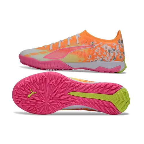 Chuteira Society Puma Ultra 6 Ultimate TF Laranja, Rosa e Branco