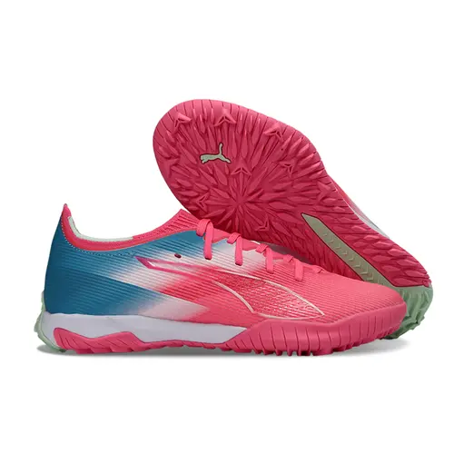 Chuteira Society Puma Ultra 6 Ultimate TF Rosa e Azul "Re-Charge Pack"