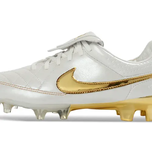 Chuteira Campo Nike Tiempo R10 Branca e Dourada FG - Ronaldinho