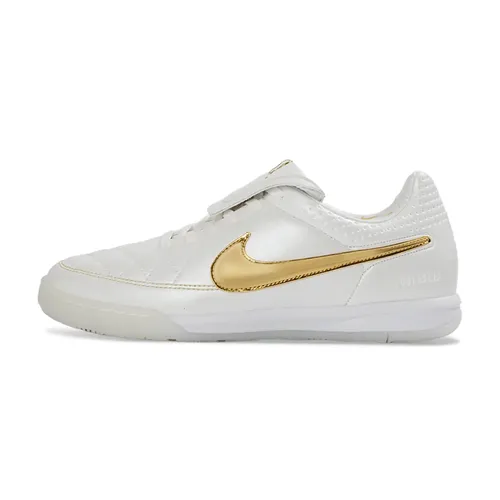 Chuteira Futsal Nike Tiempo IC Ronaldinho Branca e Dourada