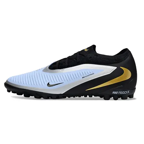 Chuteira Society Nike Phantom ReactX 6 Pro TF Preto, Azul e Dourado