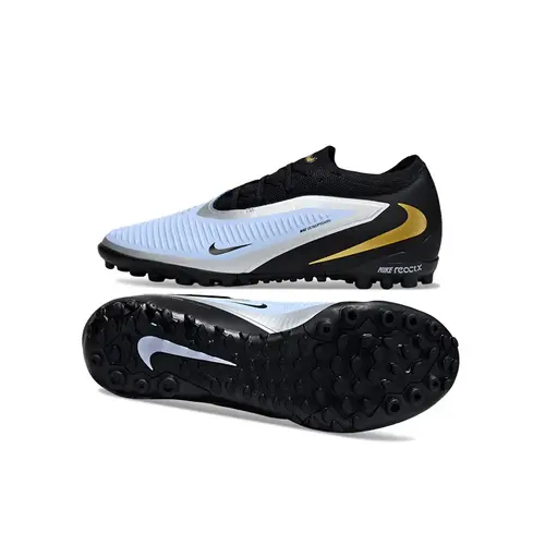 Chuteira Society Nike Phantom ReactX 6 Pro TF Preto, Azul e Dourado