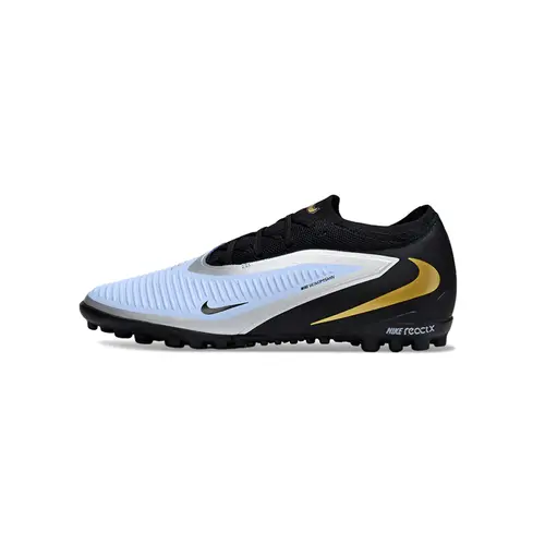 Chuteira Society Nike Phantom ReactX 6 Pro TF Preto, Azul e Dourado