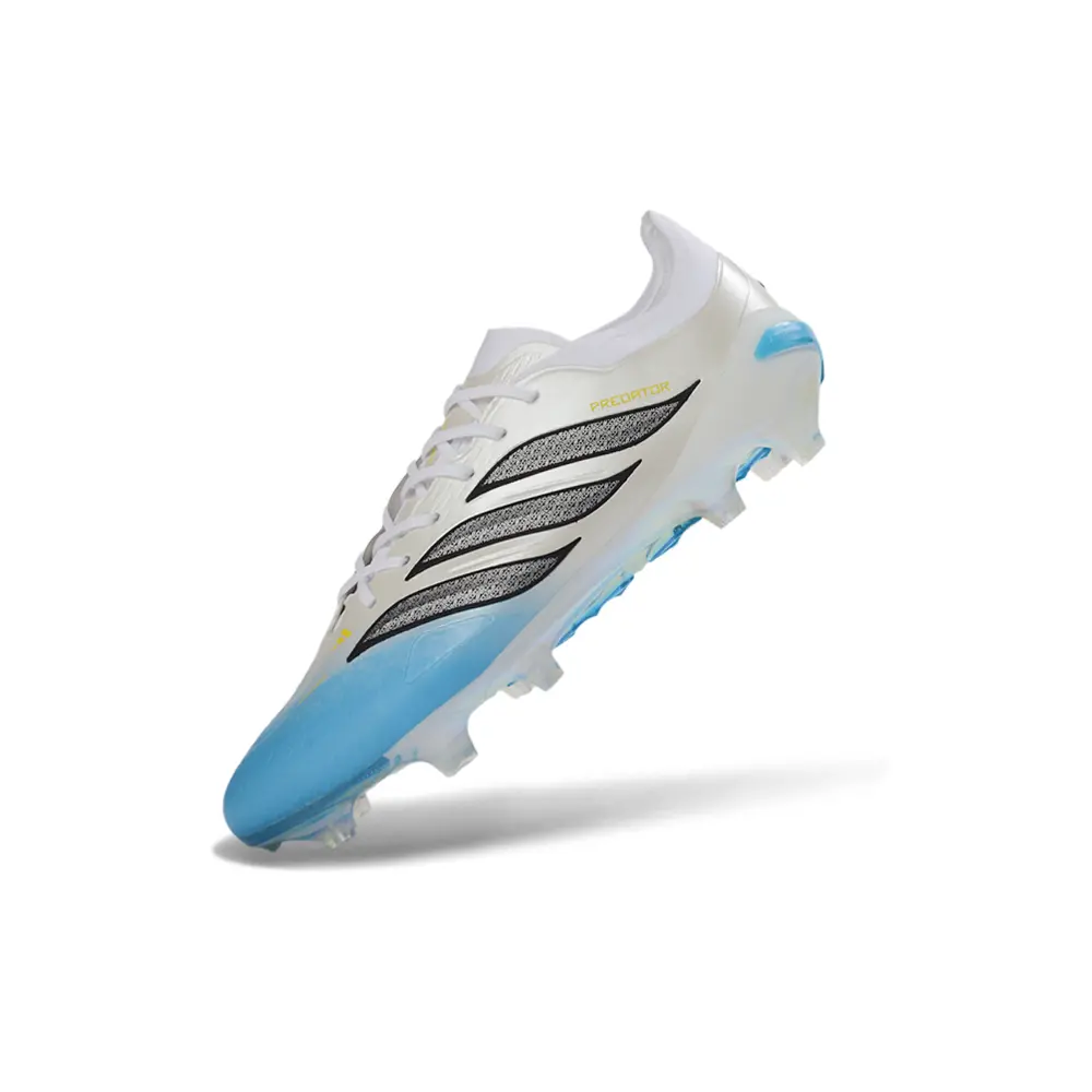 Chuteira Campo Adidas Predator 26 Elite FG Branco, Azul e Amarelo