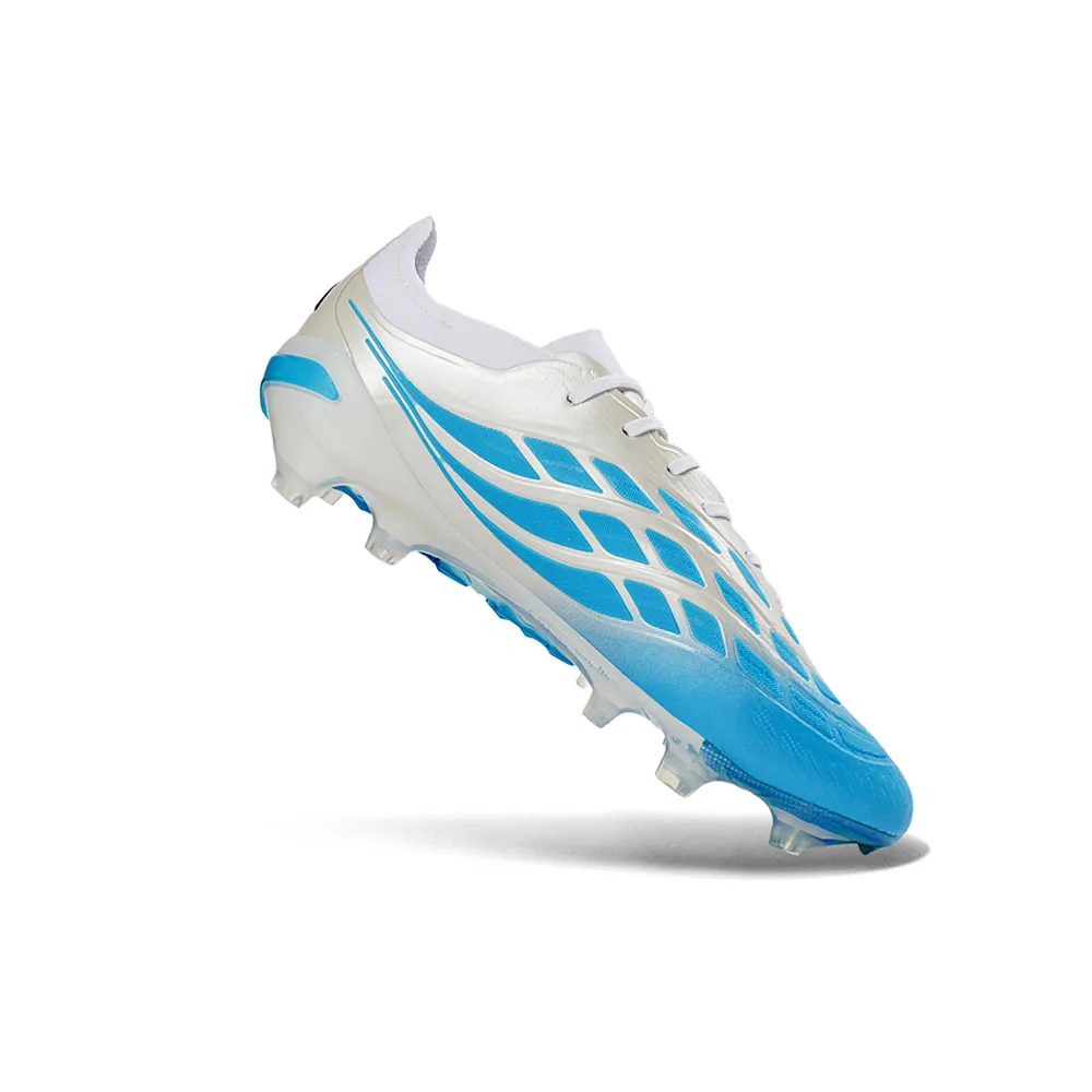 Chuteira Campo Adidas Predator 26 Elite FG Branco, Azul e Amarelo