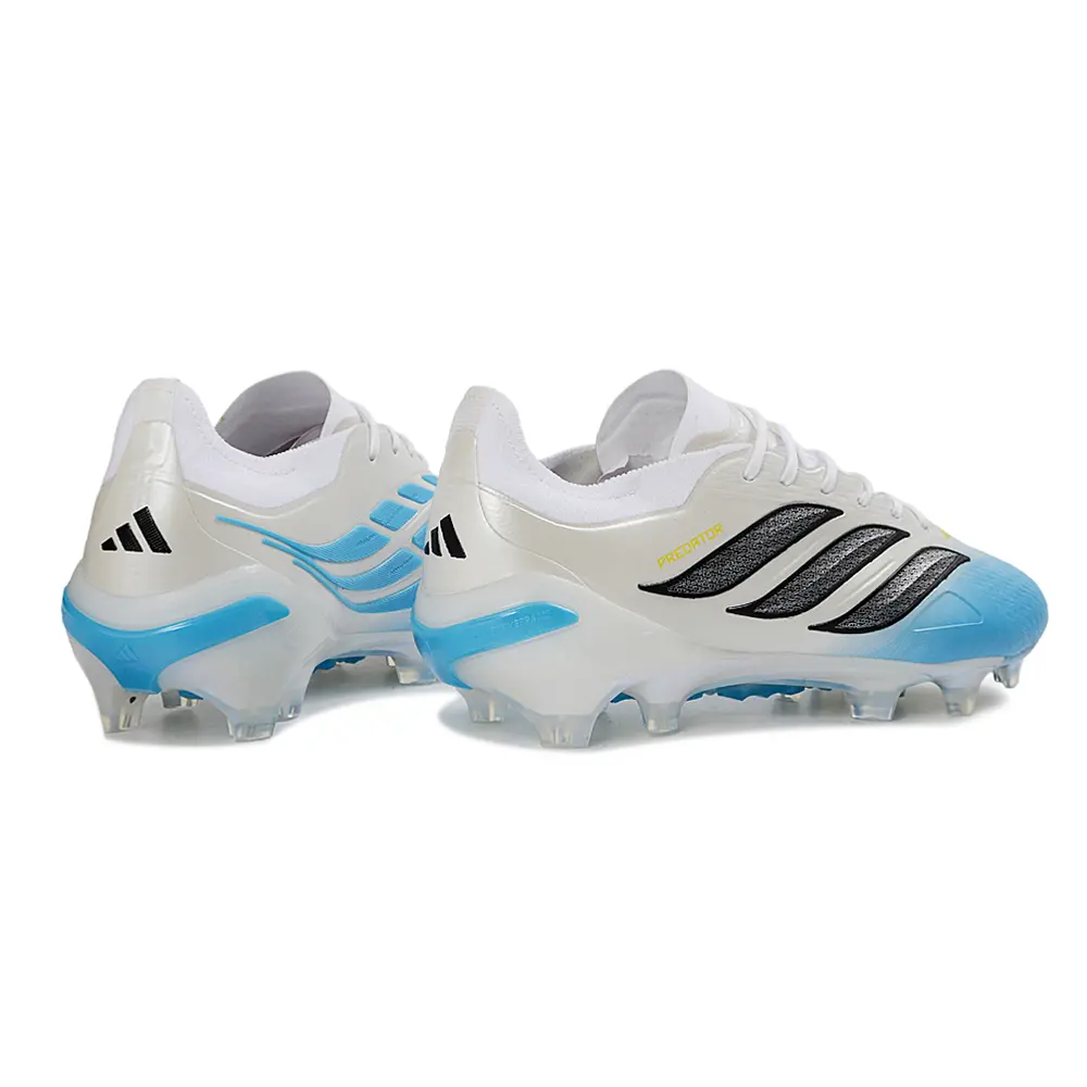 Chuteira Campo Adidas Predator 26 Elite FG Branco, Azul e Amarelo