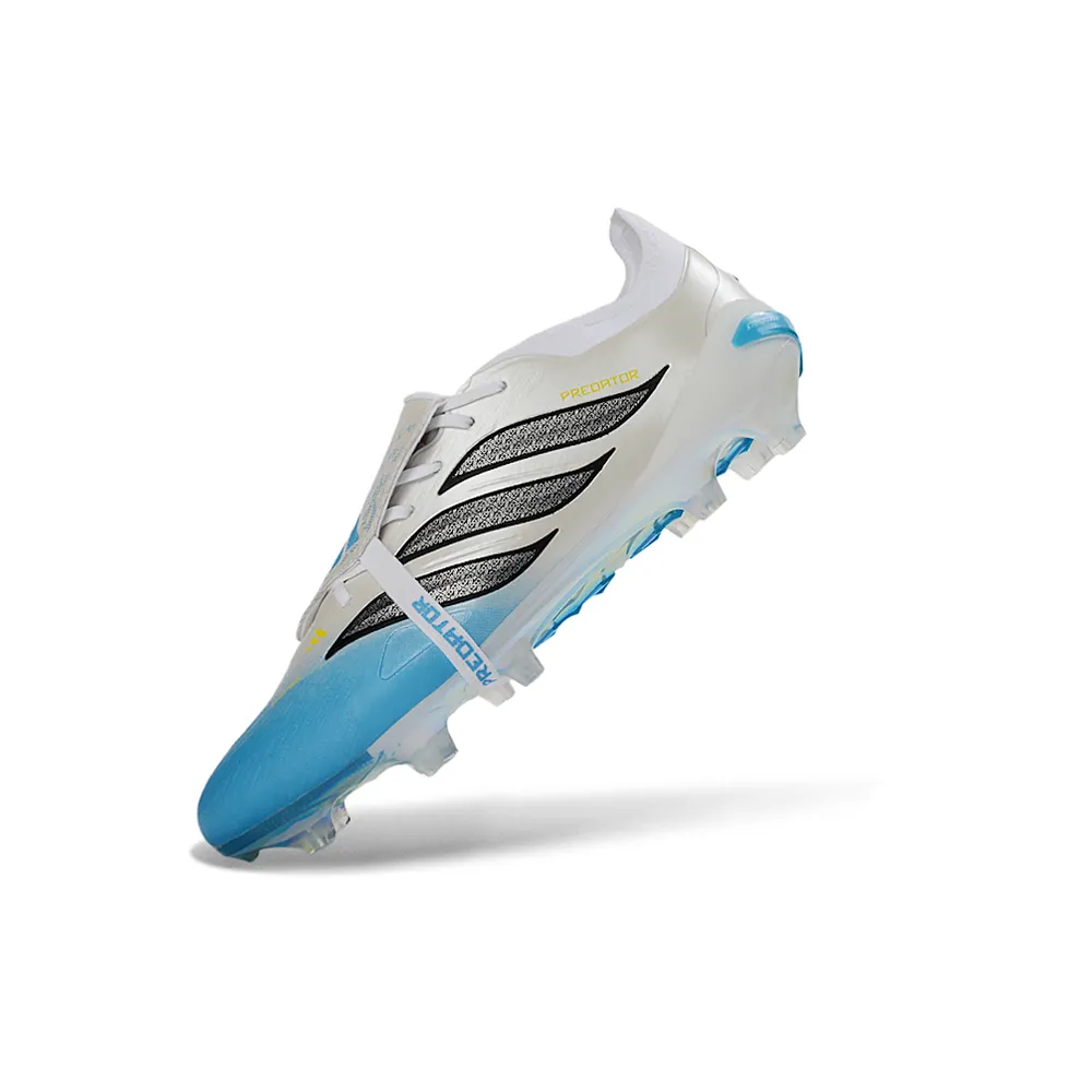 Chuteira Campo Adidas Predator Tongue 26 Elite FG Branco, Azul e Amarelo