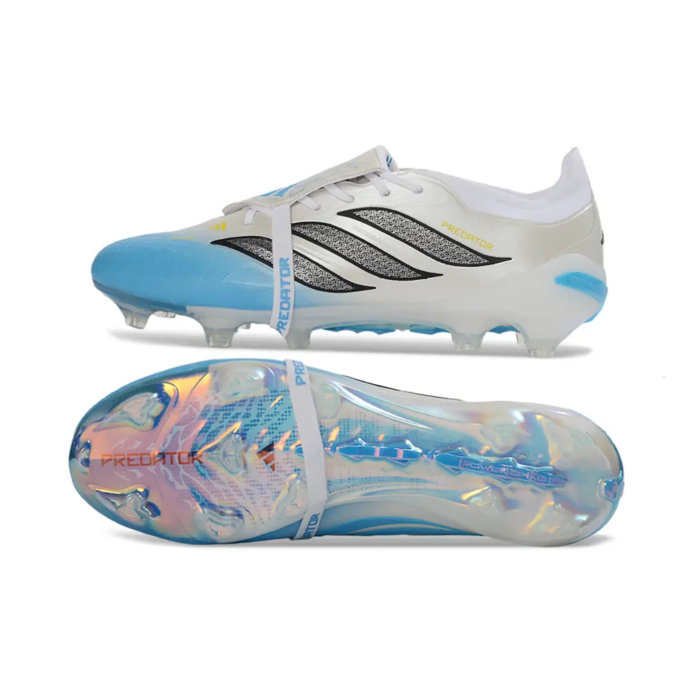 Chuteira Campo Adidas Predator Tongue 26 Elite FG Branco, Azul e Amarelo