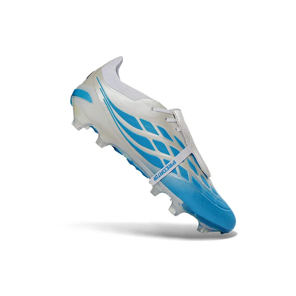 Chuteira Campo Adidas Predator Tongue 26 Elite FG Branco, Azul e Amarelo