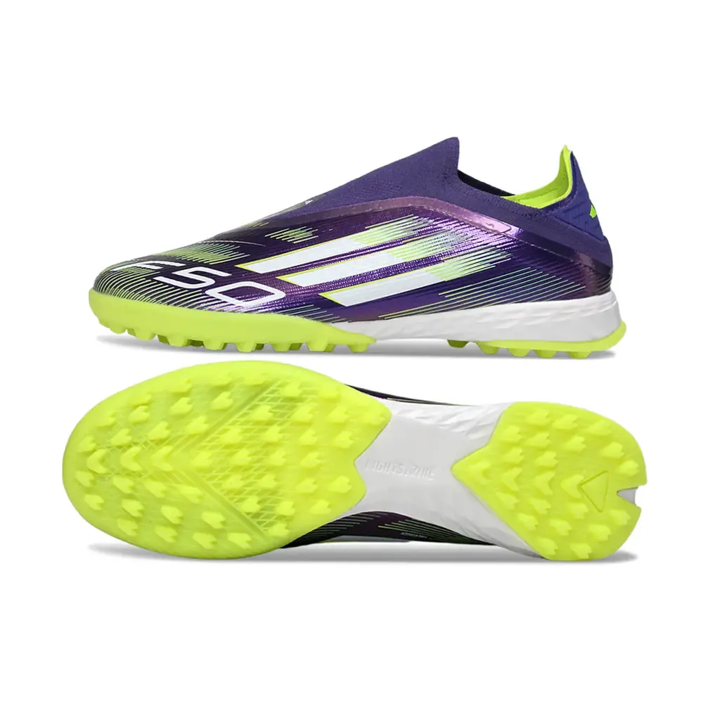 Chuteira Society Adidas F50+ TF Verde e Roxo
