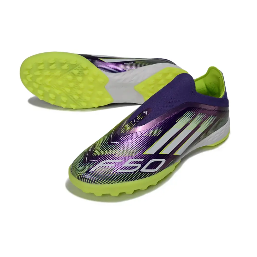 Chuteira Society Adidas F50+ TF Verde e Roxo