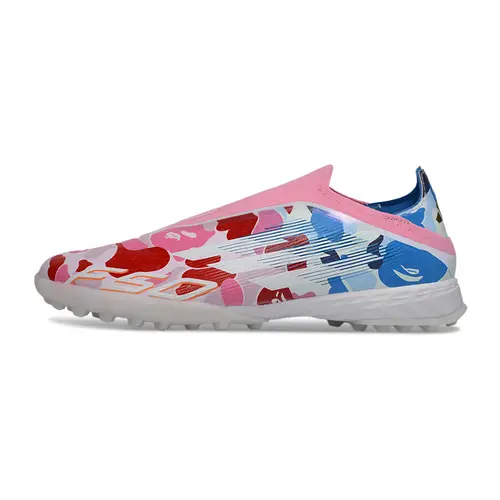 Chuteira Society Adidas F50+ TF Branco, Azul e Rosa - BAPE