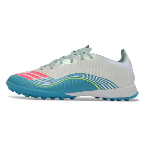 Chuteira Society Adidas F50 TF Bege, Azul e Rosa