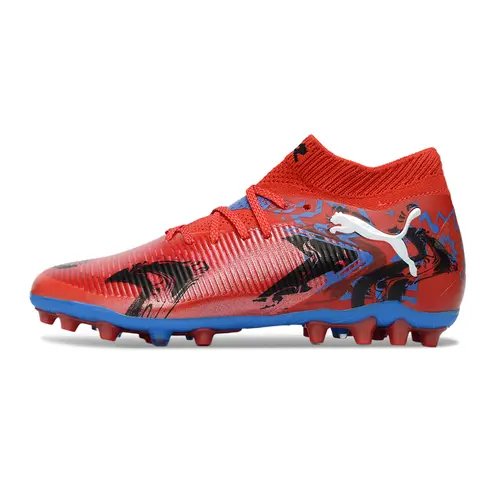 Chuteira Society Puma Future 8 MG Vermelha e Azul "Playmakers"