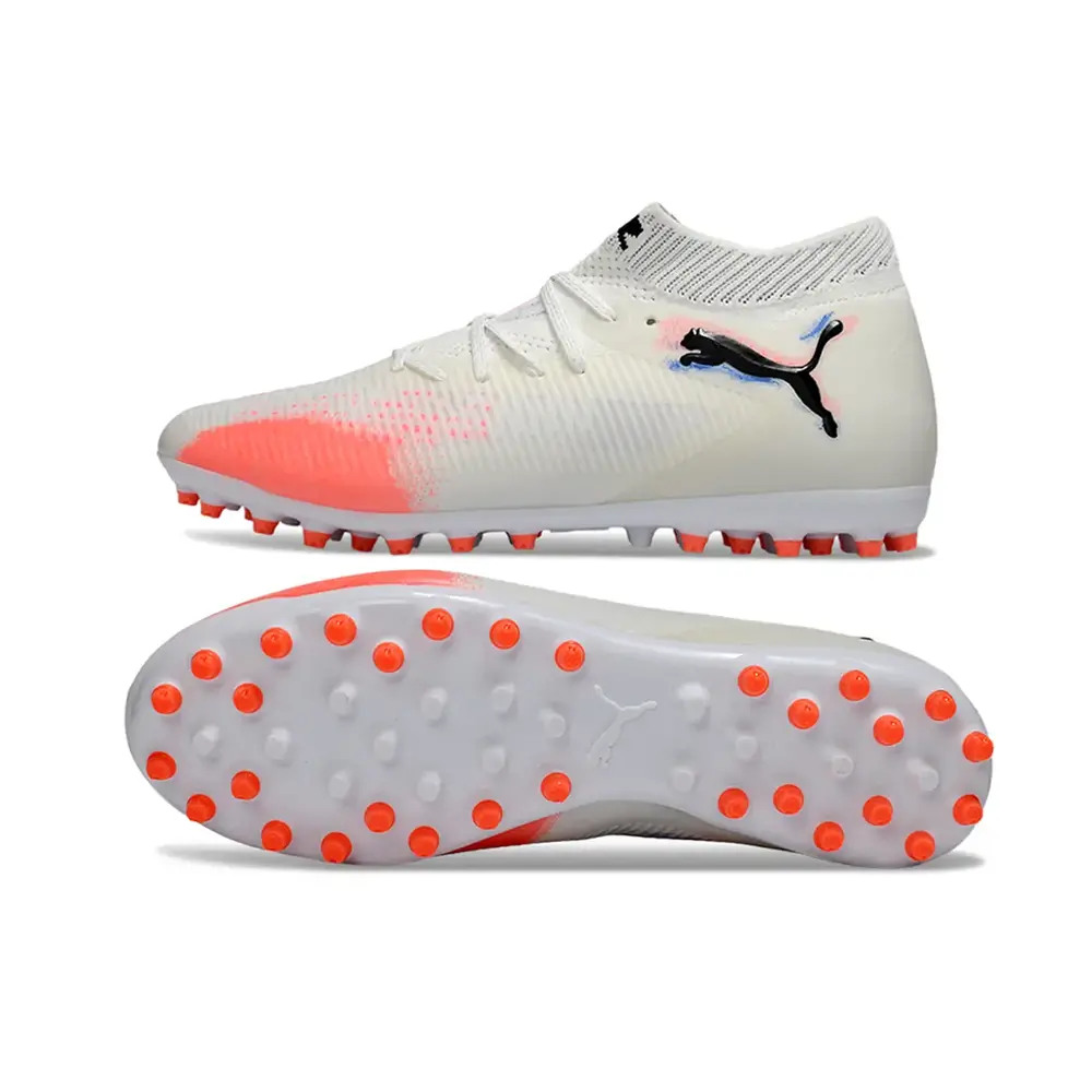 Chuteira Society Puma Future 8 MG Branco e Laranja 