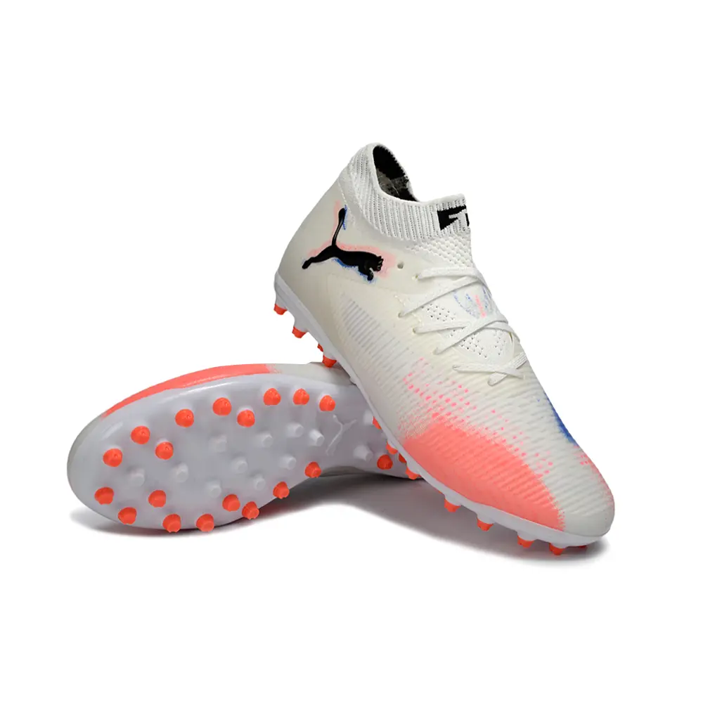 Chuteira Society Puma Future 8 MG Branco e Laranja 