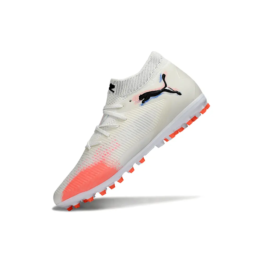 Chuteira Society Puma Future 8 MG Branco e Laranja 