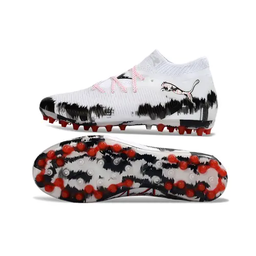 Chuteira Society Puma Future 8 MG Branco, Preto e Vermelho