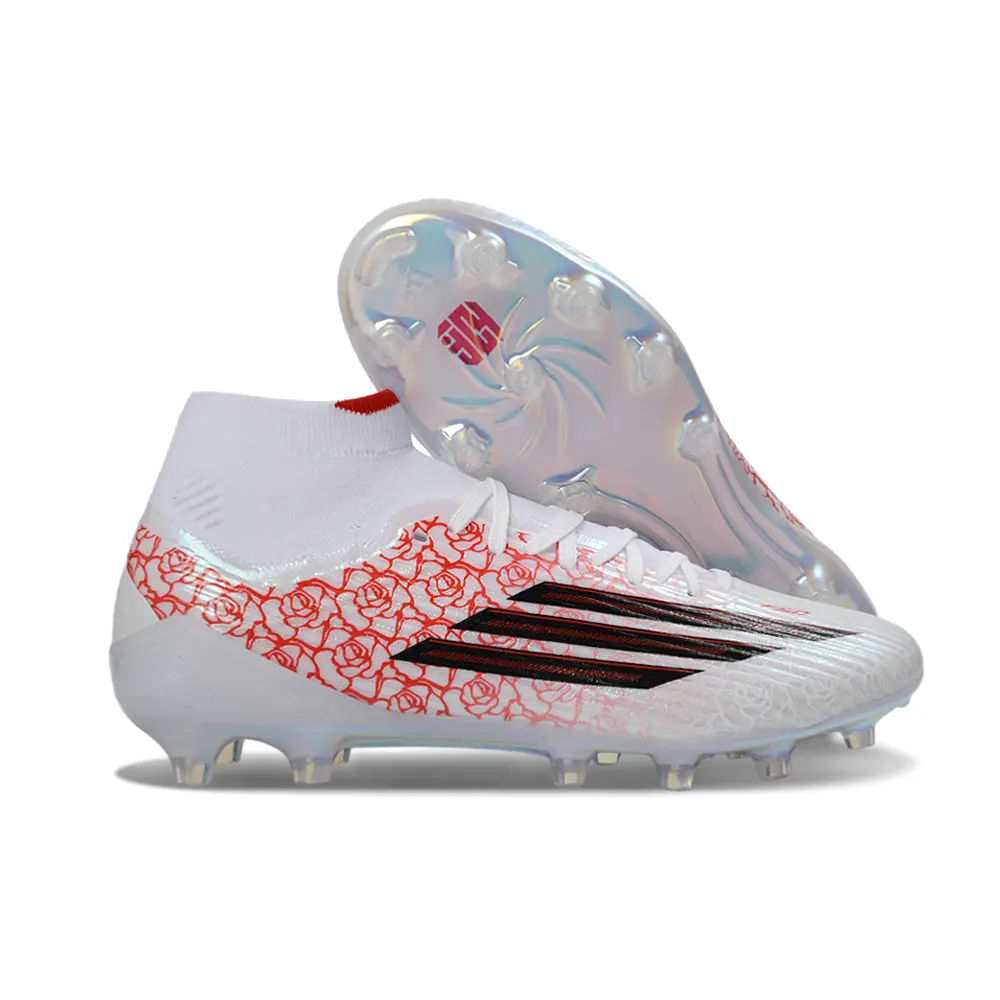 Chuteira Campo Adidas F50 Cano Médio FG Branco e Vermelho - Yamal