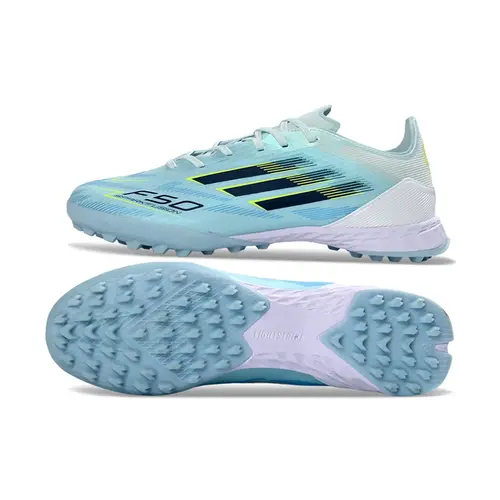 Chuteira Society Adidas F50 TF Azul Claro e Verde 