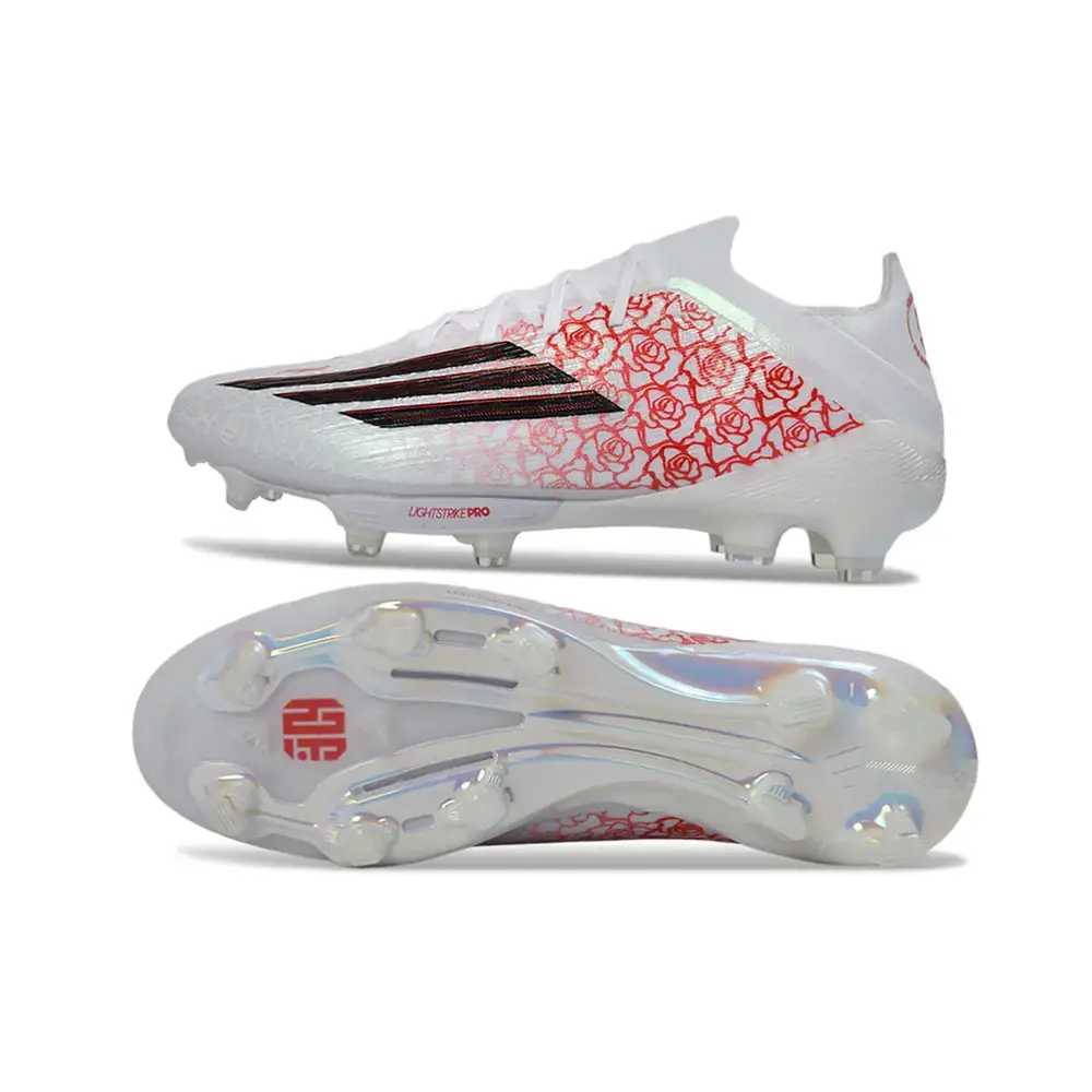 Chuteira Campo Adidas F50+ FG Branco e Vermelho - Yamal