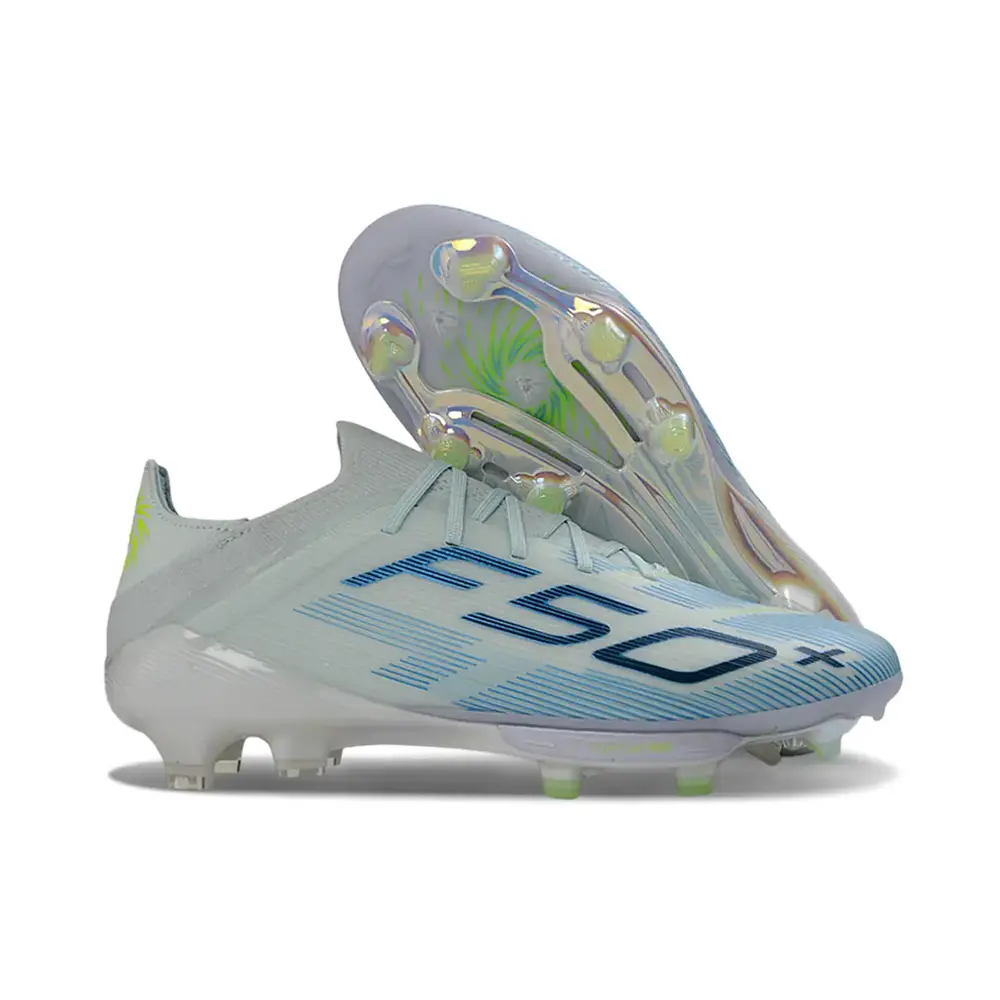 Chuteira Campo Adidas F50+ FG Azul Claro e Verde