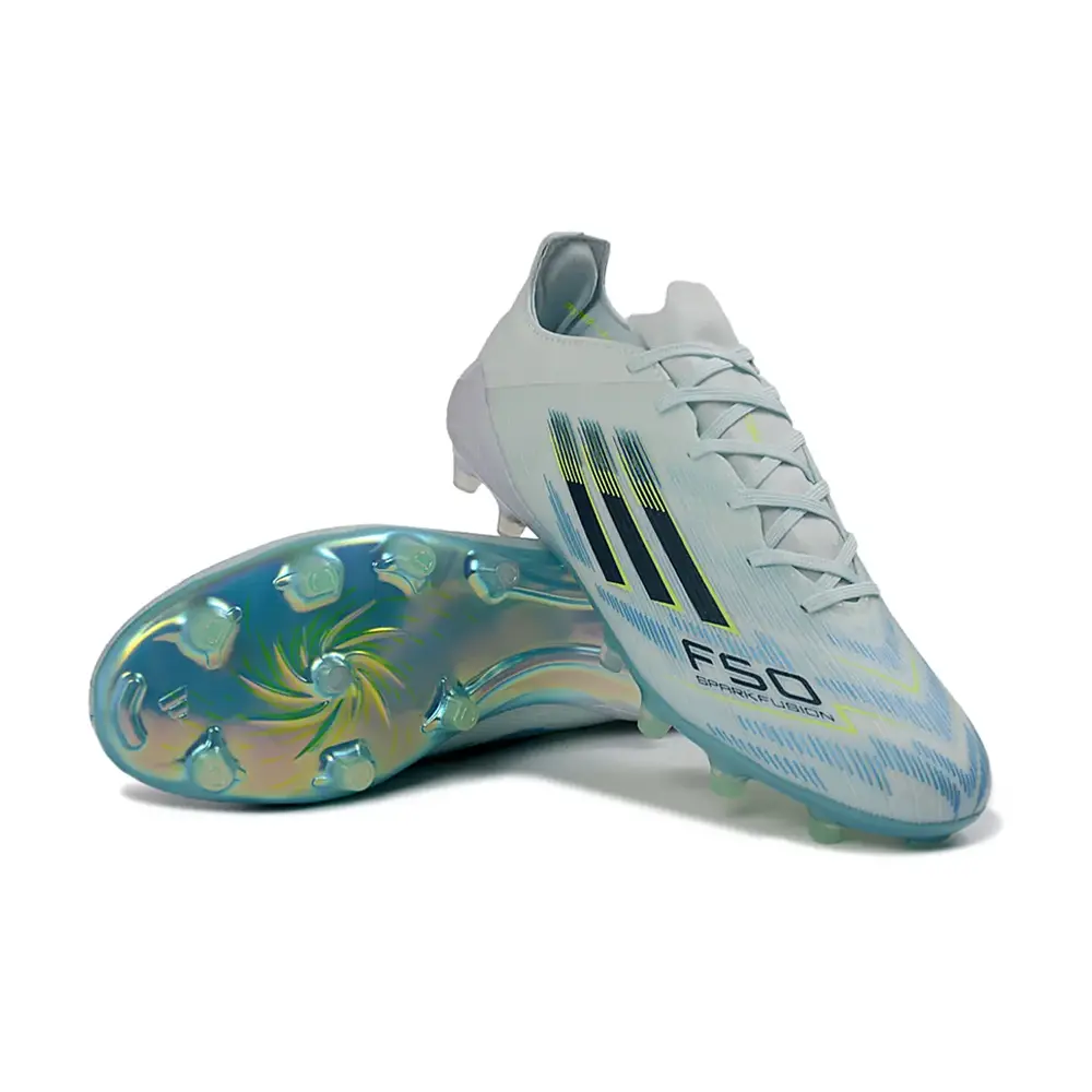 Chuteira Campo Adidas F50 FG Azul Claro e Verde 