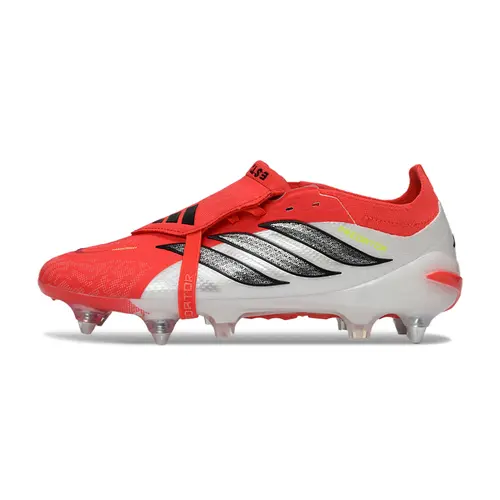 Chuteira Campo Adidas Predator Tongue 26 Elite Ponta de Aluminio Vermelho, Branco e Preto
