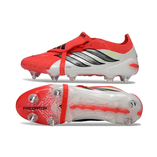 Chuteira Campo Adidas Predator Tongue 26 Elite Ponta de Aluminio Vermelho, Branco e Preto