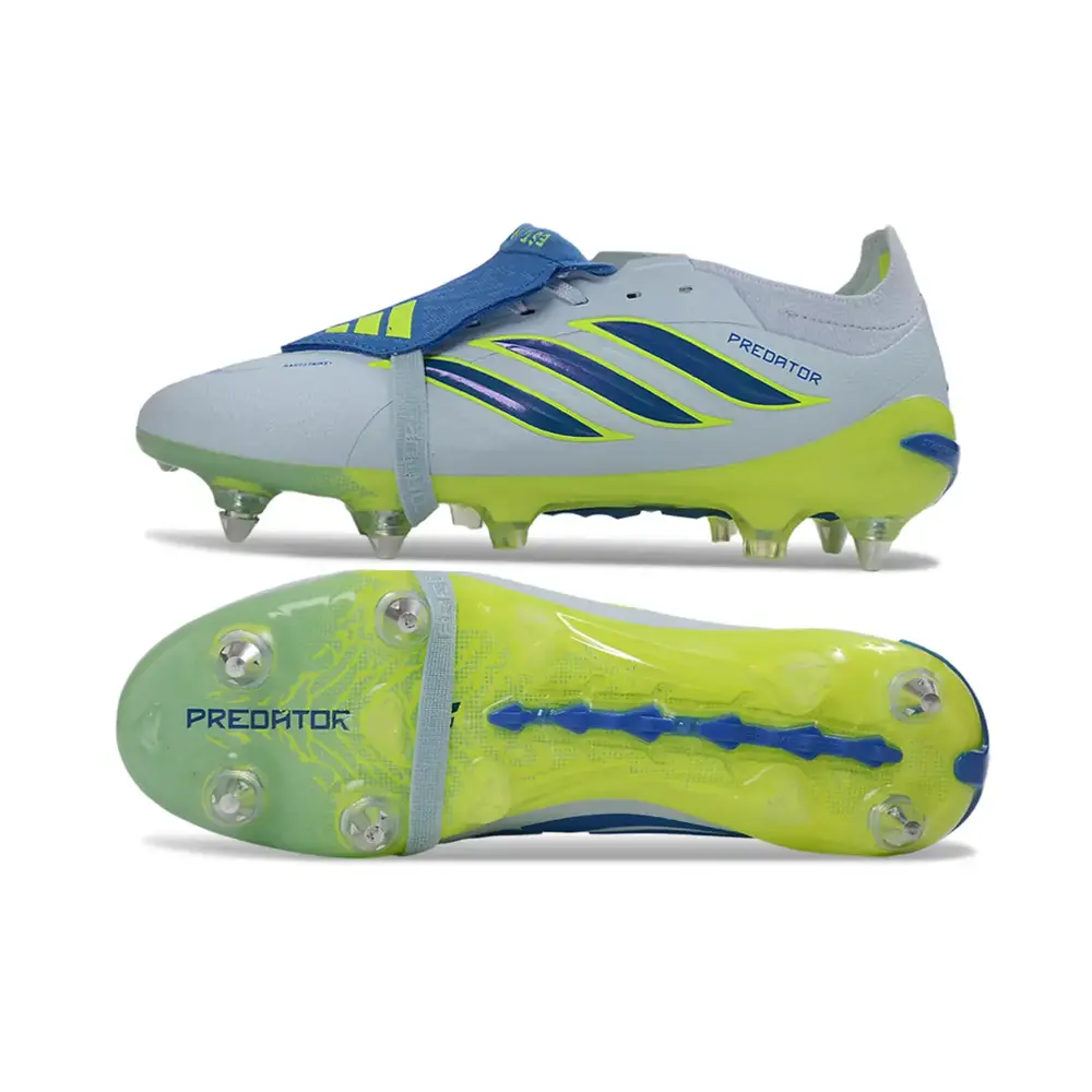 Chuteira Campo Adidas Predator Tongue 26 Elite Ponta de Aluminio Azul e Verde