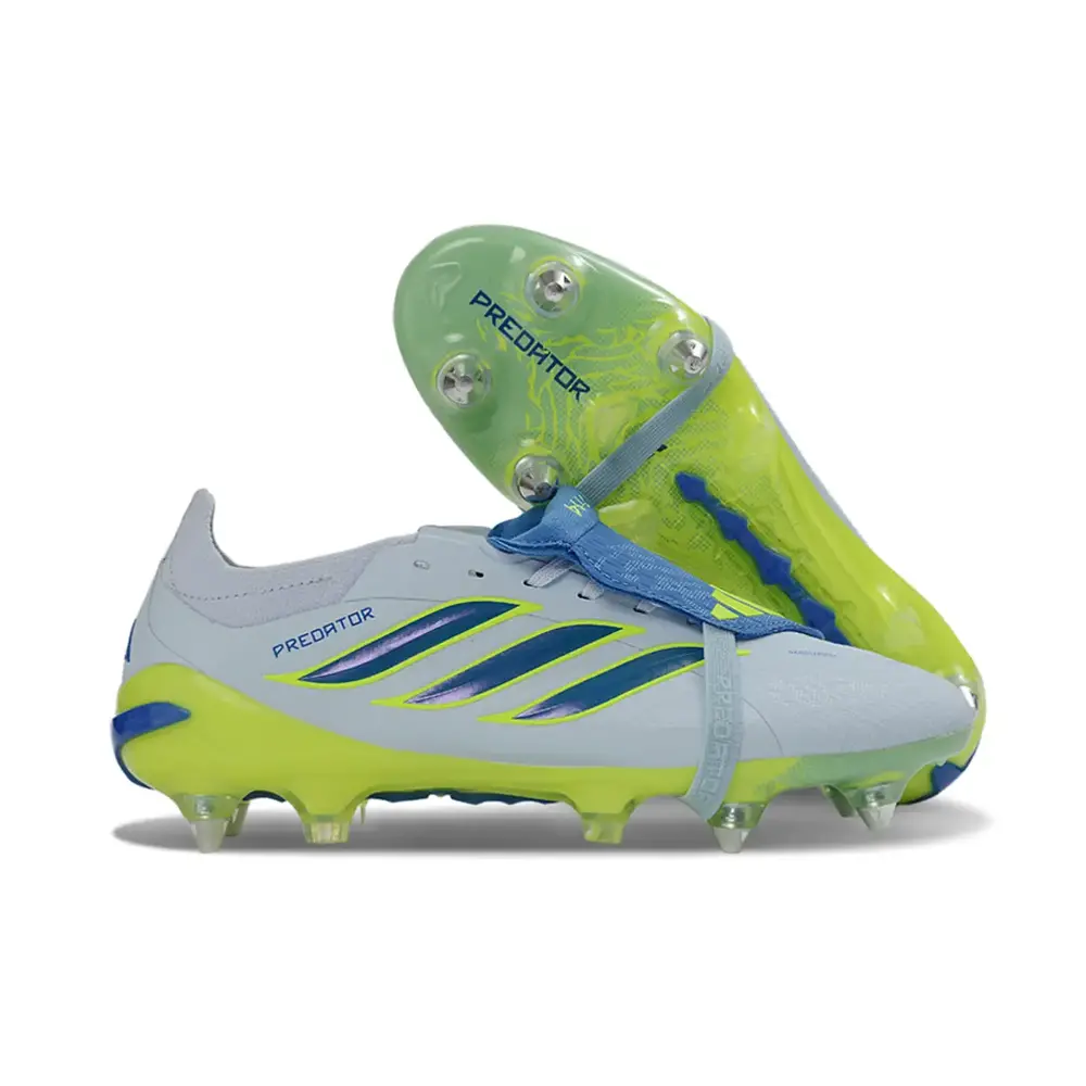 Chuteira Campo Adidas Predator Tongue 26 Elite Ponta de Aluminio Azul e Verde