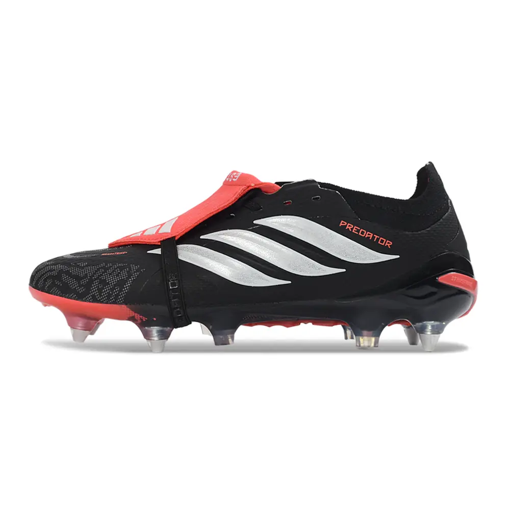 Chuteira Campo Adidas Predator Tongue 26 Elite Ponta de Aluminio Preto e Vermelho