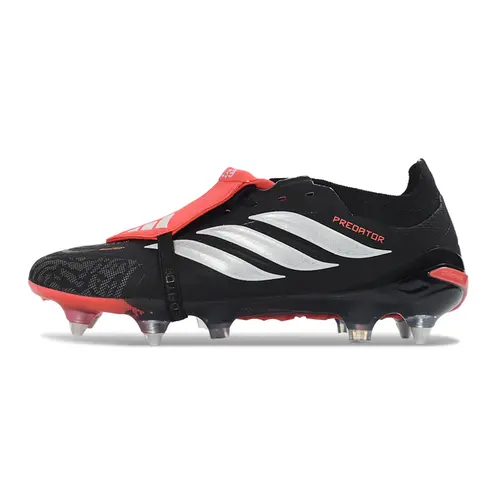 Chuteira Campo Adidas Predator Tongue 26 Elite Ponta de Aluminio Preto e Vermelho