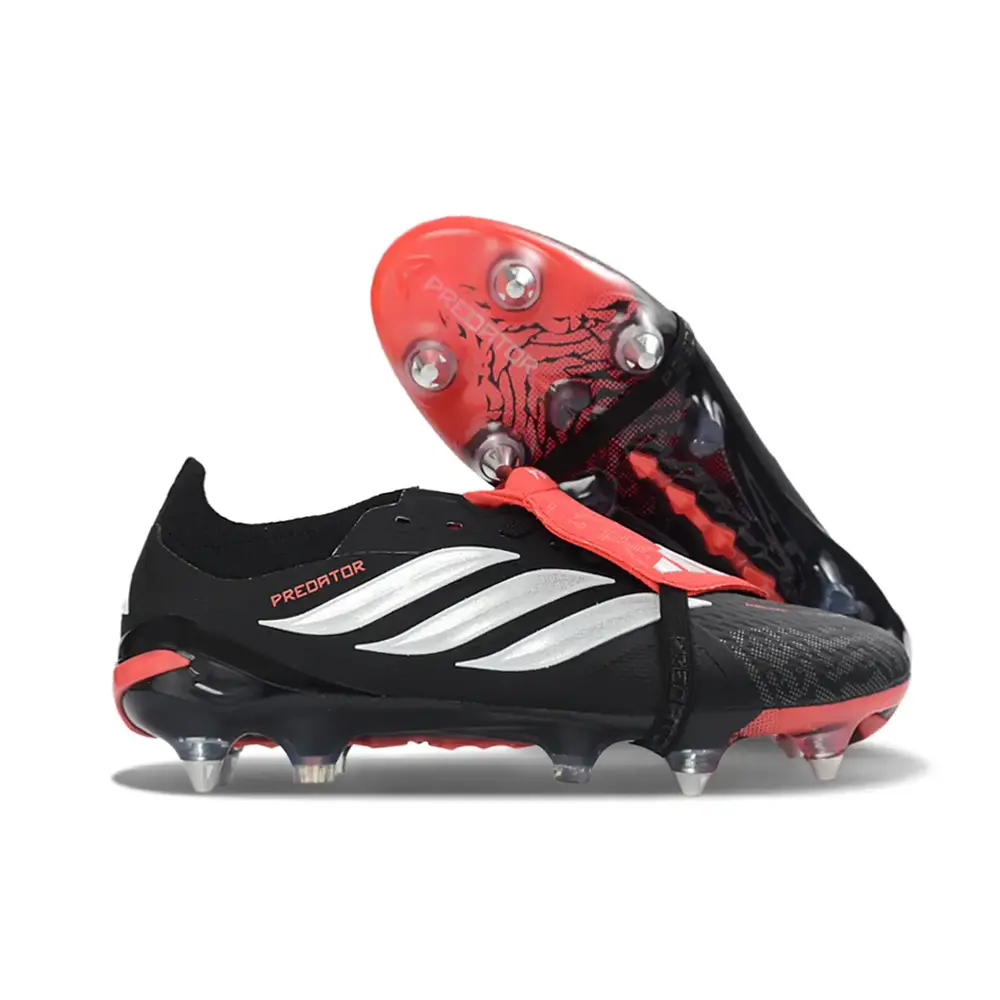 Chuteira Campo Adidas Predator Tongue 26 Elite Ponta de Aluminio Preto e Vermelho